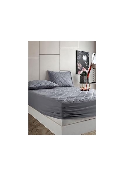 Gri Sıvı Geçirmez Alez - Tek-Çift Kişilk Alez- Bebek ALEZ-%100 Pamuk- Kapitoneli Alez- Fitted(Yatağ