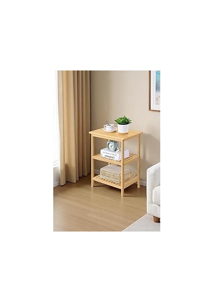 Digithome Bambu 3 Raflı Komodin Yan Sehpa Şifonyer Düzenleyici Orta Sehpa DB-0024