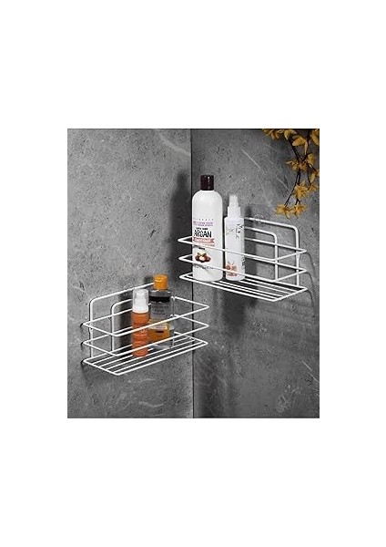 Sas Haus Ömür Boyu Paslanmaz Yapışkanlı Banyo Düzenleyici Şampuanlık Duş Rafı 2 Adet Beyaz Tş-01