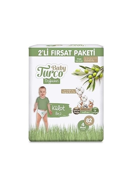 Baby Turco Doğadan 2'li Fırsat Paketi Külot Bez 4 Numara Maxi 82 Adet