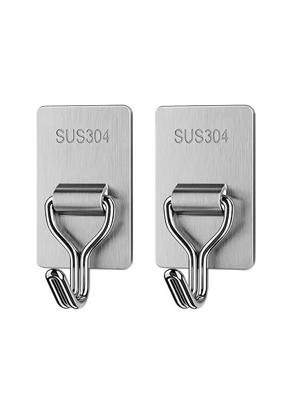 Kyrotech 2’li Kendinden Yapışkanlı Paslanmaz Çelik Süpürge ve Paspas Tutucu, 304 Kalite Çelik Duvar