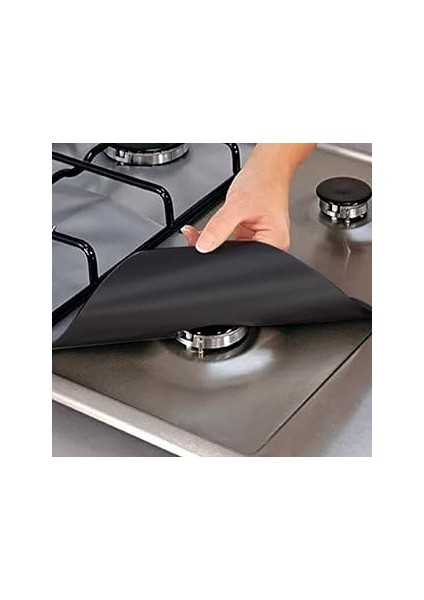 Busstier Yanmaz Yapışmaz Ocak Koruyucu Seti: 4'lü Siyah, Kolay Temizlenen Yeniden Kullanıla