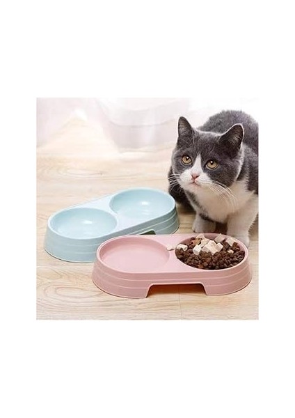 Emey Çift Bölmeli Evcil Hayvan Mama Kabı (Mavi̇)