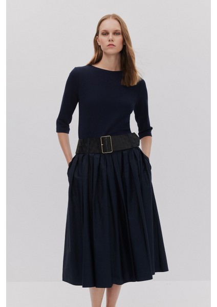 Triko Pamuk Karışımlı Kemerli Elbise