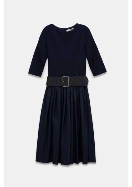 Triko Pamuk Karışımlı Kemerli Elbise