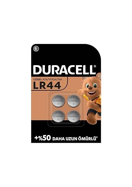 LR44 Özel Alkalin Pil (4’lü Paket) 1,5V (A76) – +%50 Daha Uzun Ömür – Termometrelerde, Kol
