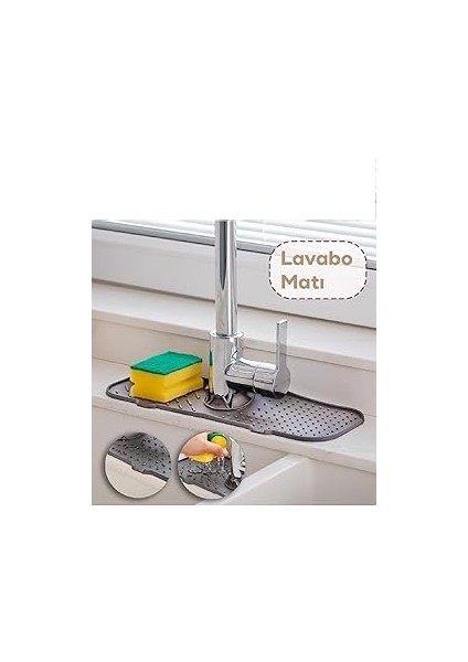 Seahome 1 Adet Elastik Lavabo Matı Su Tutucu Düzenleyici Kaydırmaz Mutfak Tezgahı Koruma Banyo Matı