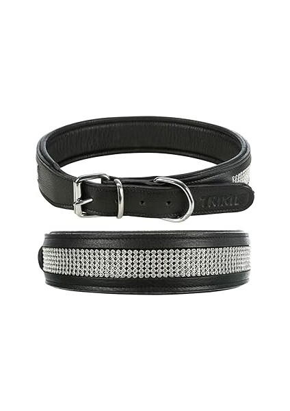 Trixie Köpek Boyun Tasması Deri Üzeri Taşlı 57-66 cm 40 mm L-Xl Siyah