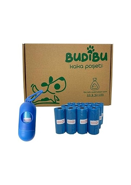 Budibu Kedi Köpek Kaka Poşeti Evcil Hayvan Dışkı Kaka Torbası Taşıma Kapsülü ve 12 Rulo (180 Poşet)