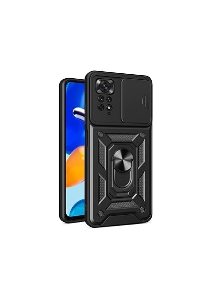 Ehr. Note 11 4g Uyumlu Kamera Korumalı Sürgülü Yüzüklü Standlı Tank Kılıf (Siyah)