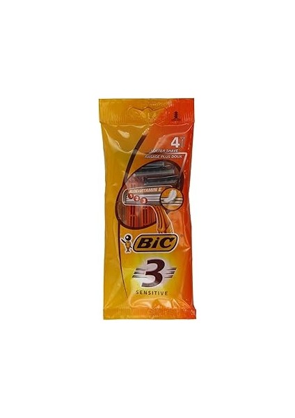 Bic 3 Sensitive Erkek Tıraş Bıçağı 4'lü Poşet (1 x 4 Adet), 3 Bıçaklı, Aloe Vera ile Zenginleştiril