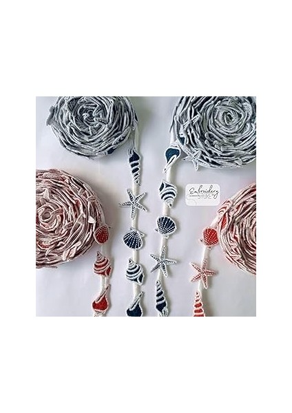 Deniz Kabukları Motifli Şerit Nakış Modeli | Nakış Aksesuar (Kırmızı)