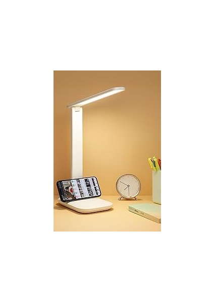 Şarjlı Masa Lambası 3 Renk Dokunmatik Telefon Standlı Kademeli Çalışma Okuma Işığı Lambası 9W (Beya