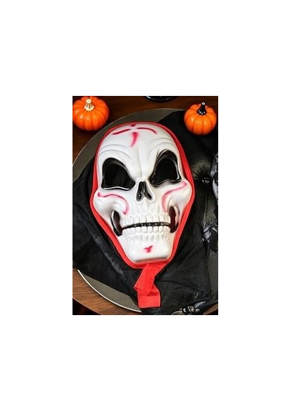 Beysüs Halloween Maske Iskelet Tüllü Kırmızı Beyaz