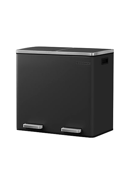 Songmics 2 Bölmeli Atık Ayırma Sistemli Pedallı Çöp Kovası, Atık Kovası, Mutfak Için, 2 x 24 L, Yum