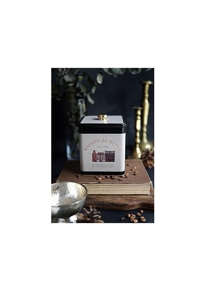 EVLE-ER023-7F Azura Coffee Desenli Kare Metal Saklama Kabı 12X12 cm (Azura Coffee)