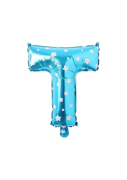 Parti̇ Vi̇tri̇ni̇ T Harfi 16 Inç Yıldızlı Renk Folyo Balon 36 cm (Mavi)