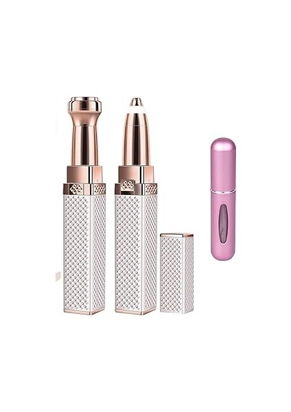 2 Başlıklı Şarjlı Işıklı Kaş Bıyık Tüy Alma Kadın Epilasyon Aleti ve Parfüm Şişesi