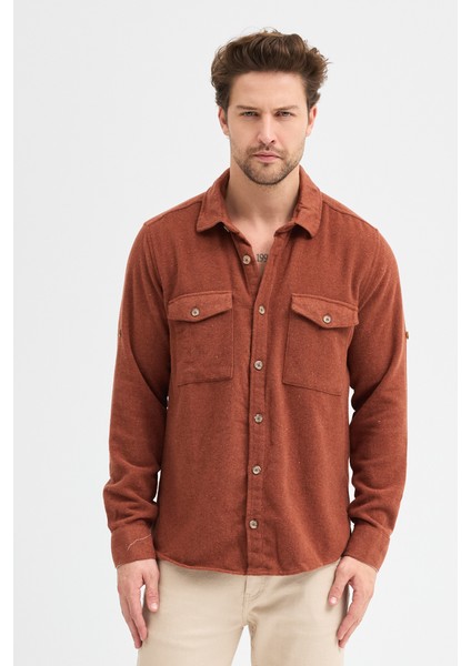 Çift Cep Kapaklı Düz Oduncu Flam Erkek Gömlek