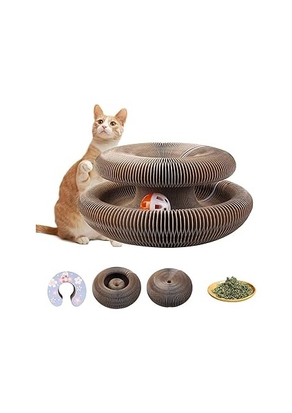 Mithra Life Akordiyon Kedi Tırmalama Oyuncağı Çıngıraklı Top Kedi Nanesi Hediyeli Kahverengi MIT125