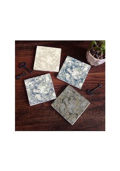 Pinecone Stone Desen Taş Bardak Altlığı Seti - 4 Parça - Dekoratif, Rustik Mutfak Aksesuarı, 10X10
