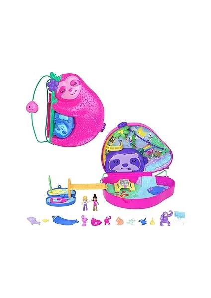 Polly Pocket™ Tembel Hayvan Ailesi 2'si 1 Arada Kompakt Çanta Polly Pocket™ Bebekler ve Oyun Seti,