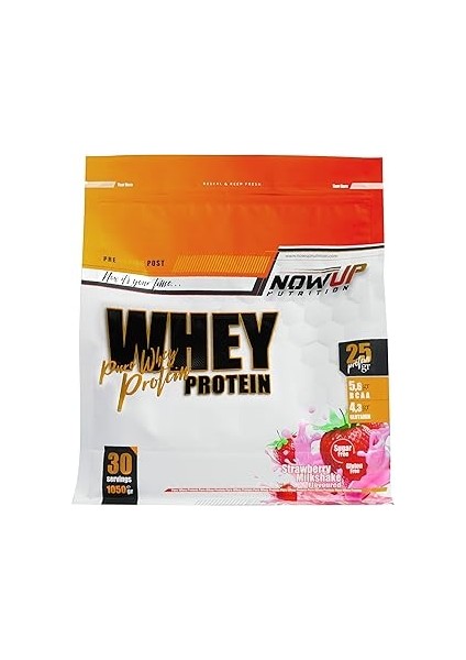 Nowup Nutrition Whey Protein 1050 gr – Kas Gelişimi Için Hızlı Emilim – Çilek & Milkshake Aromalı P