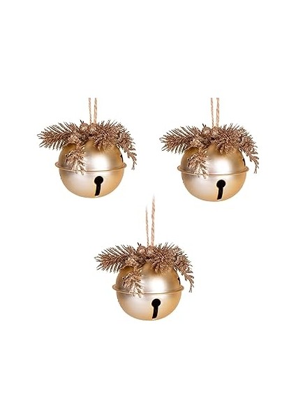 Herdekora Yılbaşı Ağaç Süsü Çıngıraklı Yılbaşı Topu 3'lü Set Simli Berry Süslü 8 Cm.