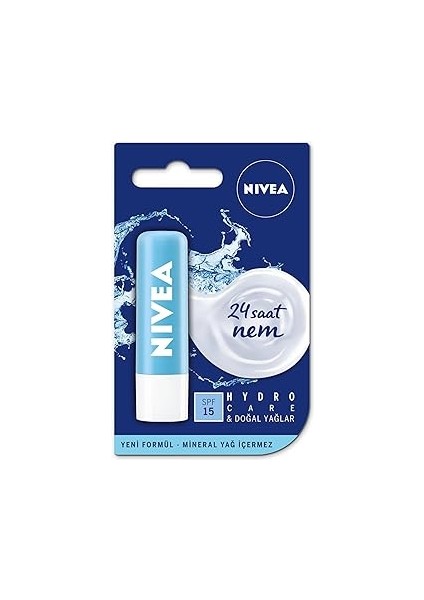 Hydro Care Dudak Bakım Kremi, 24 Saat Nem, Aloe Vera, Saf Su ve Doğal Yağlar, Spf 15, Gün Boy