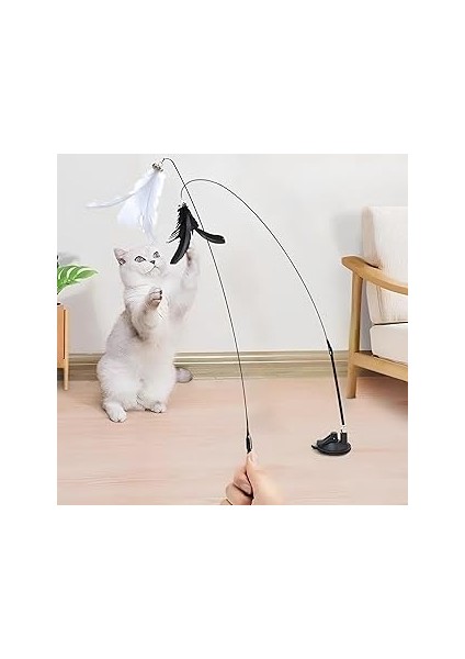 Kanji Vantuzlu Tüylü Zilli Olta Kedi Oyuncağı – 2 Oltalı, Esnek Yaylı, Avcılık Içgüdülerini Gelişti