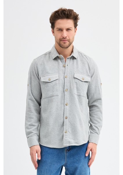 Düz Flanel Oduncu Gömlek - Regular Fit Kalın %100 Pamuklu Çift Cepli Ceket Gömlek