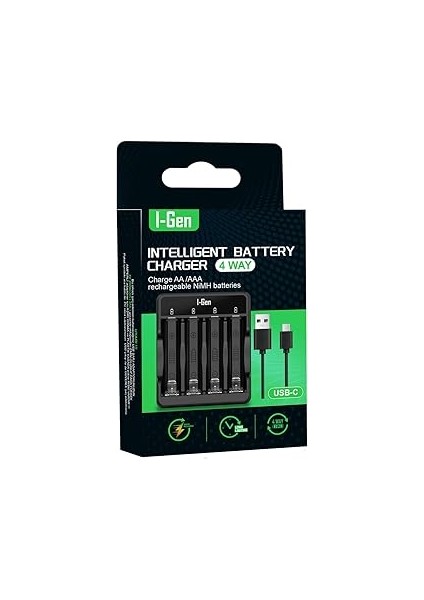 I-Gen G400 4'lü Pil Şarj Aleti Aa/aaa Uyumlu Type-C Giriş Akıllı Hızlı Pil Şarj Cihazı