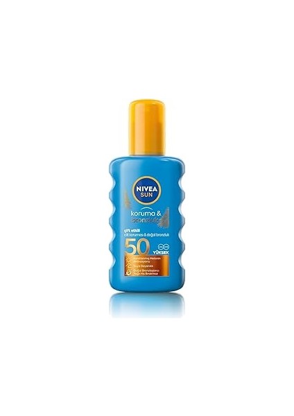 Sun SPF50 Çift Etkili Yüksek Koruyucu Bronzluk Vücut Güneş Spreyi 200ML, Doğal Bronzluk, Uva