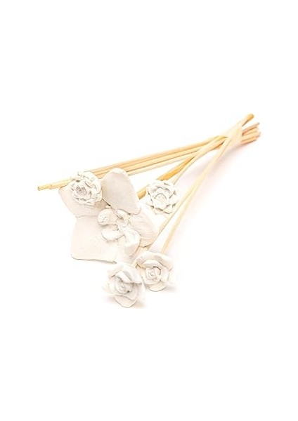 Beyaz Karışık Çiçek Taşlı 10'lu Doğal Bambu Kamış Seti