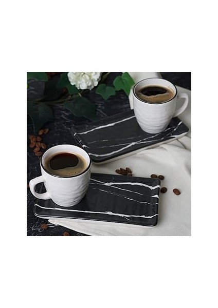 Keramika Mermer Doğaltaş Kahve Sunum Seti 4 Parça 2 Kişilik 17950