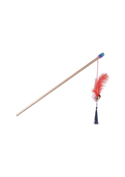 X-Perk Ahşap Zilli Kedi Oltası Kedi Olta Kedi Oyuncak Tüylü ve Püsküllü