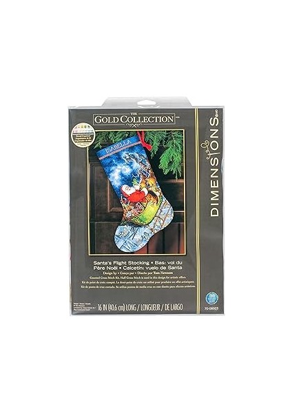 Ölçüler D70 – 08923 Altın, Tüm Sayılan Çapraz Dikiş, Düz, Noel Baba Kızak