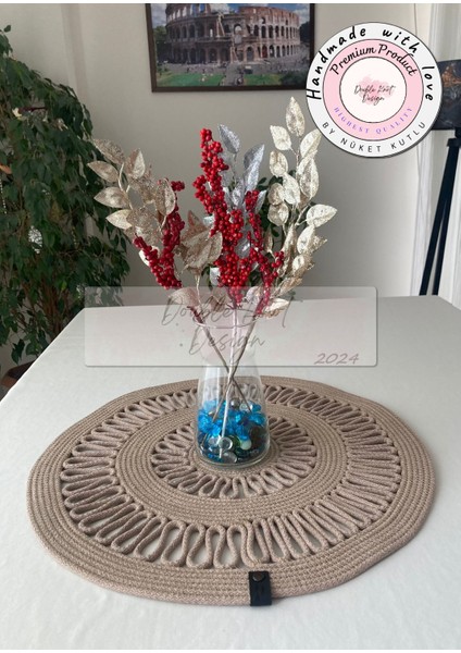 Tress Runner, Yuvarlak 55 cm Çap El Yapımı Salon /sehpa Örtüsü, Runner, Mutfak Masa Örtüsü,