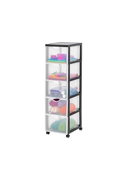 Iris Ohyama, Saklama Kulesi, Plastik Düzenleyici, 5 Çekmece, 15 L, Sabit Kulplar, Sabit, Tekerlekle