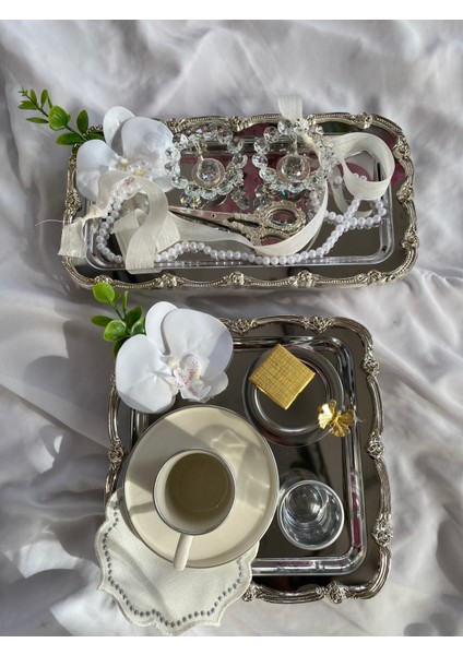 Söz Tepsisi Ayaklı Nişan Tepsisi Gümüş Renkli Tepsi Damat Kahvesi