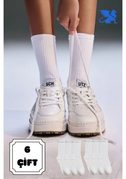 Erkek Beyaz Uzun Spor Tenis Çorap 6 Çift Rahat Nefes Alan Konforlu modelleri