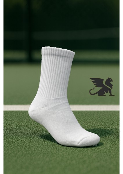 Erkek Beyaz Uzun Spor Tenis Çorap 6 Çift Rahat Nefes Alan Konforlu