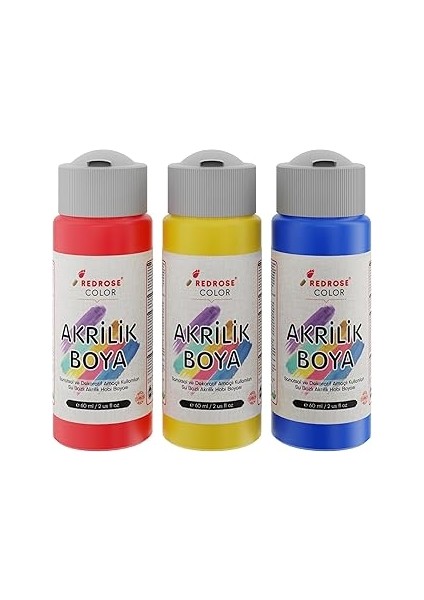 Red Rose Kırmızı, Mavi, Sarı Akrilik Boya 3'lü Set 3X60 ml