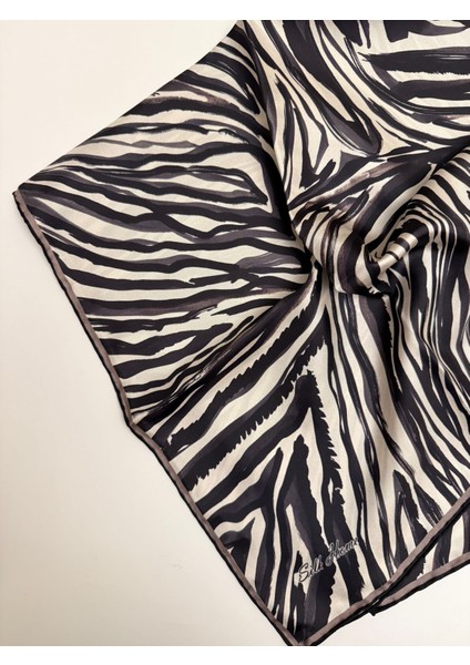 Zebralı Desen Twill Ipek Eşarp