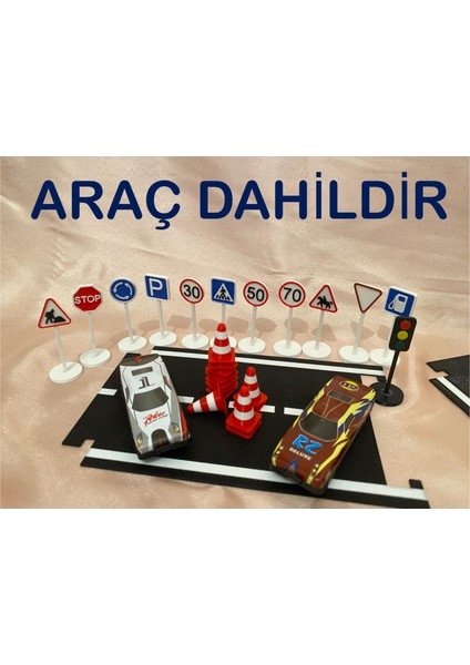 Mini Trafik Eğitim Seti Asfalt - Trafik Levhaları - Duba Çocuk Eğitici Seti Sürpriz Araba Hediyeli