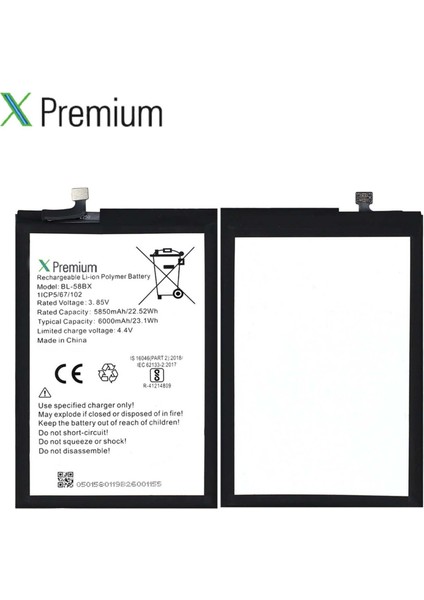 Xpremium Infinix Hot 9 Uyumlu Batarya Pil Süper Yüksek Kalite 6000 Mah BL-58BX modelleri