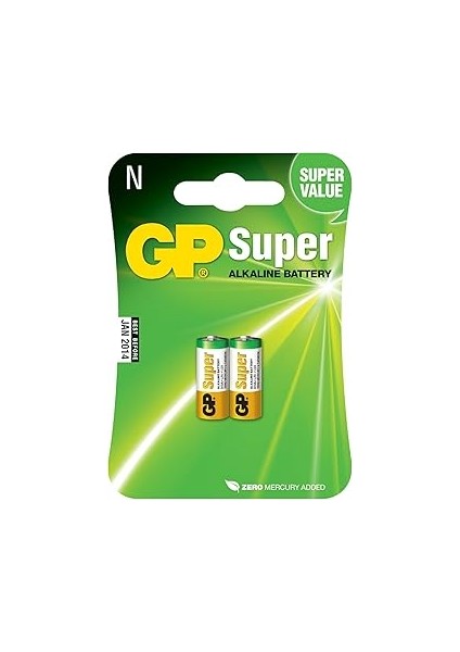 Gp Batteries GP910A Süper Alkalin LR1/N/910A Boy Yarım Kalem Pil, 1.5 Volt, 2'li Kart