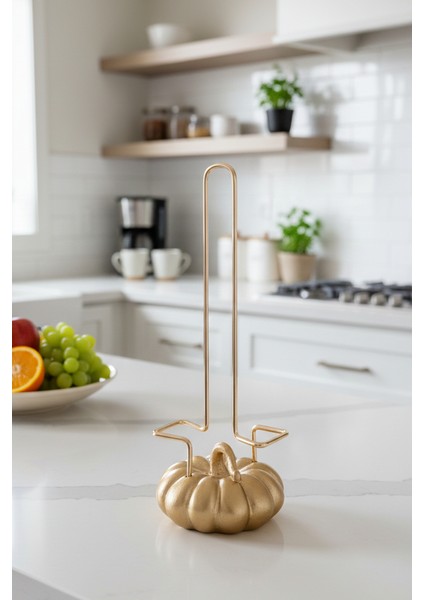 Balkabağı Figürlü Kağıt Havluluk Mutfak Banyo Dekoratif Peçetelik Modern Rulo Havlu Standı Gold Renk