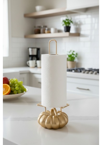 Balkabağı Figürlü Kağıt Havluluk Mutfak Banyo Dekoratif Peçetelik Modern Rulo Havlu Standı Gold Renk fırsatları