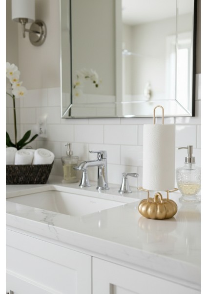 Balkabağı Figürlü Kağıt Havluluk Mutfak Banyo Dekoratif Peçetelik Modern Rulo Havlu Standı Gold Renk indirimleri